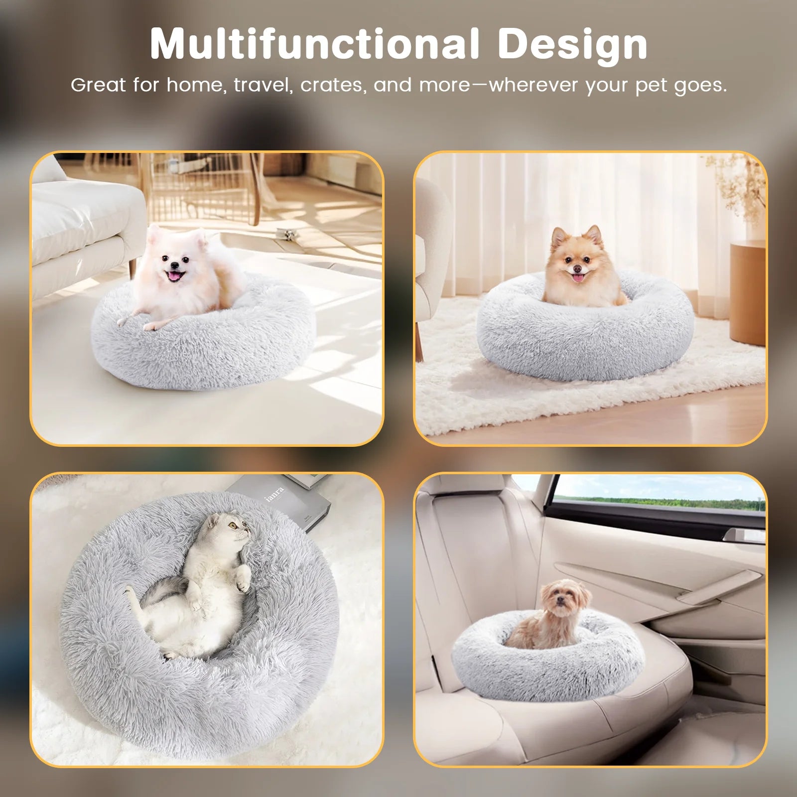 20-Inch Calming Donut Dog Bed for Small Dogs - Anti-Anxiety Cozy Round Pet Bed, Fluffy and Washable for Small to Medium Dogs and Cats