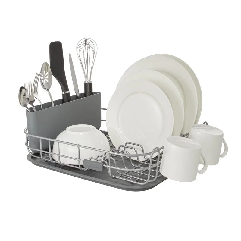 Low Profile Metal Stacking Dish Drying Rack, Charcoal Gray