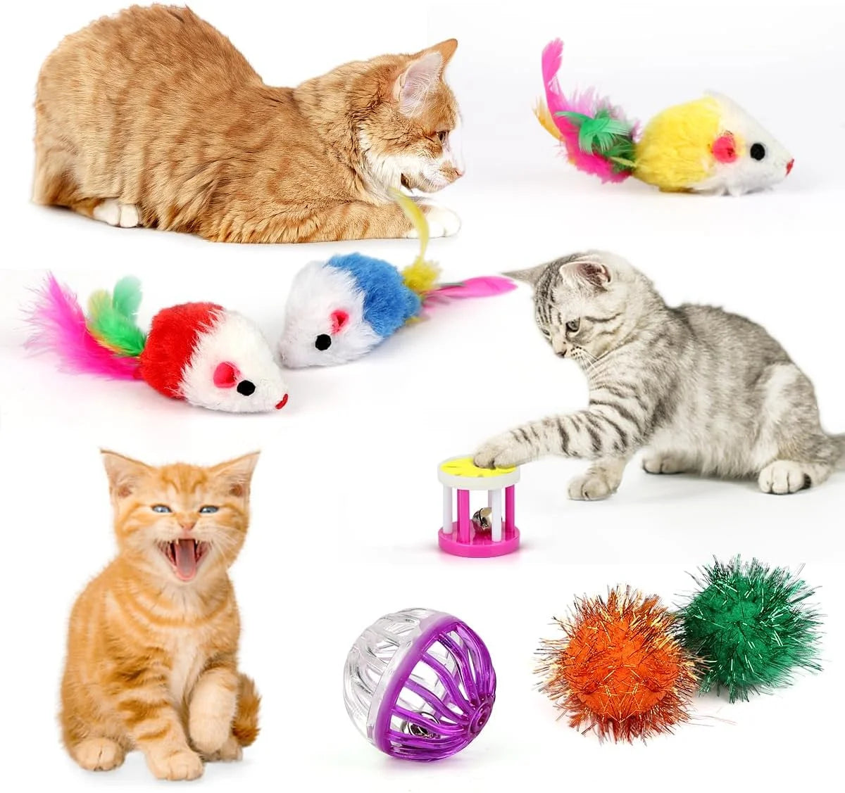 32-Piece Interactive Cat Toy Set with Catnip, Collapsible Rainbow Tunnel, Feather Teasers, Crinkle Balls, and Spring Toys for Cats and Kittens