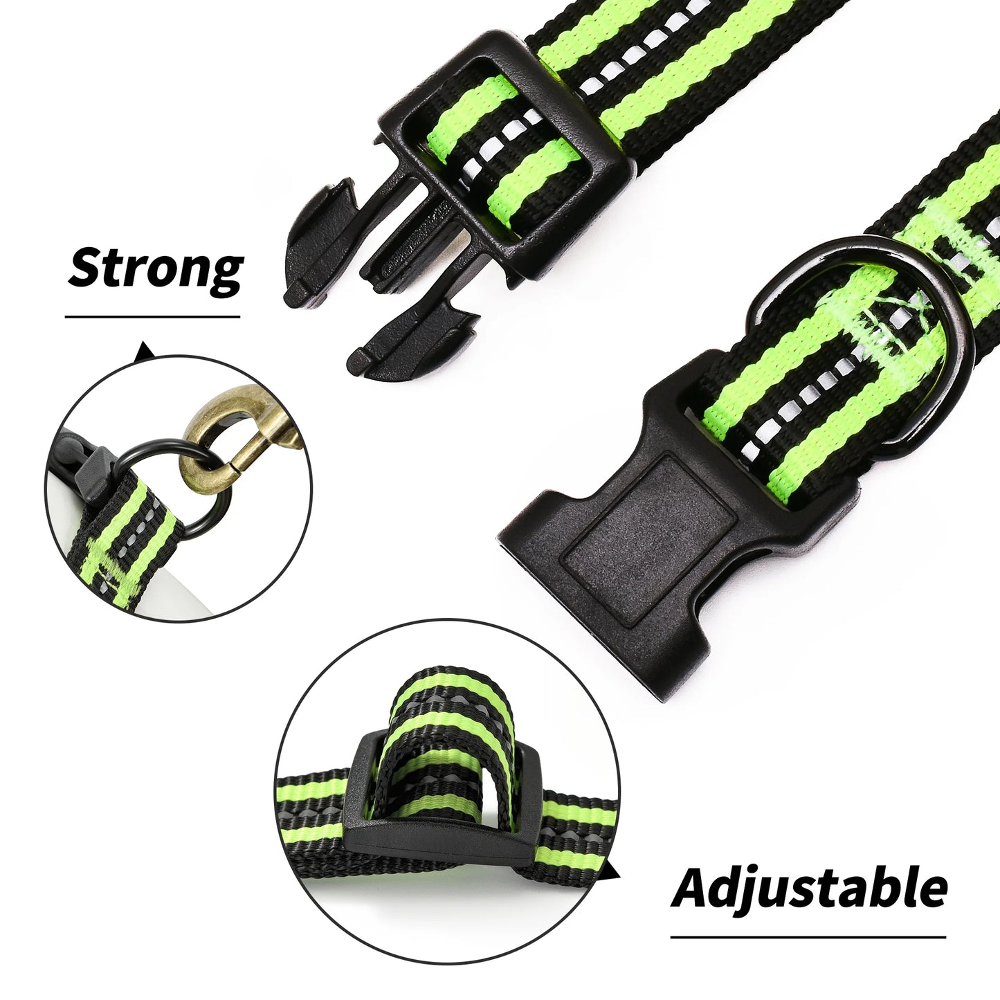 Reflective Dog Collar | Nylon Pet Collars Wiith Buckle | Light Weight Puppy Collars | Lime Green Dog Collars for Medium Dogs Lime Green