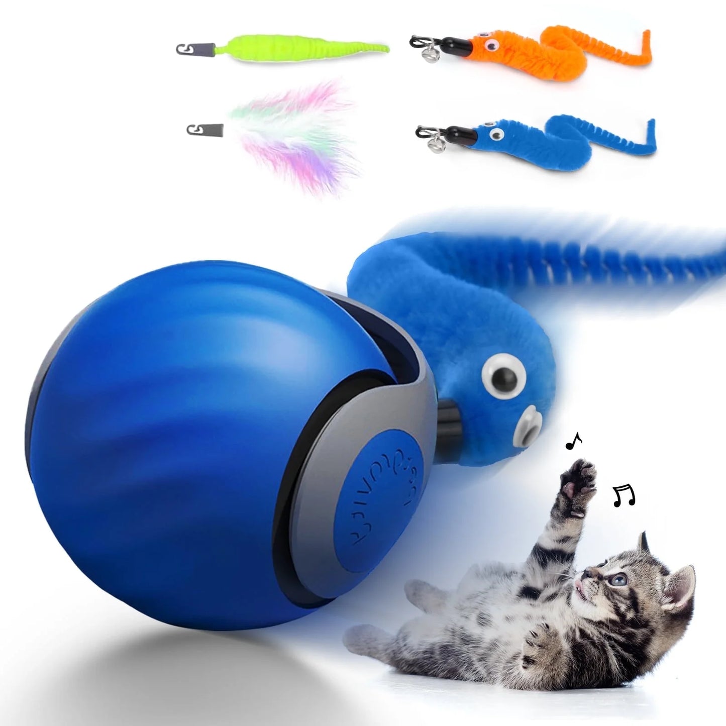Smart Interactive Rechargeable Cat Toy Ball with Two Speed Settings for Indoor Cats - Blue