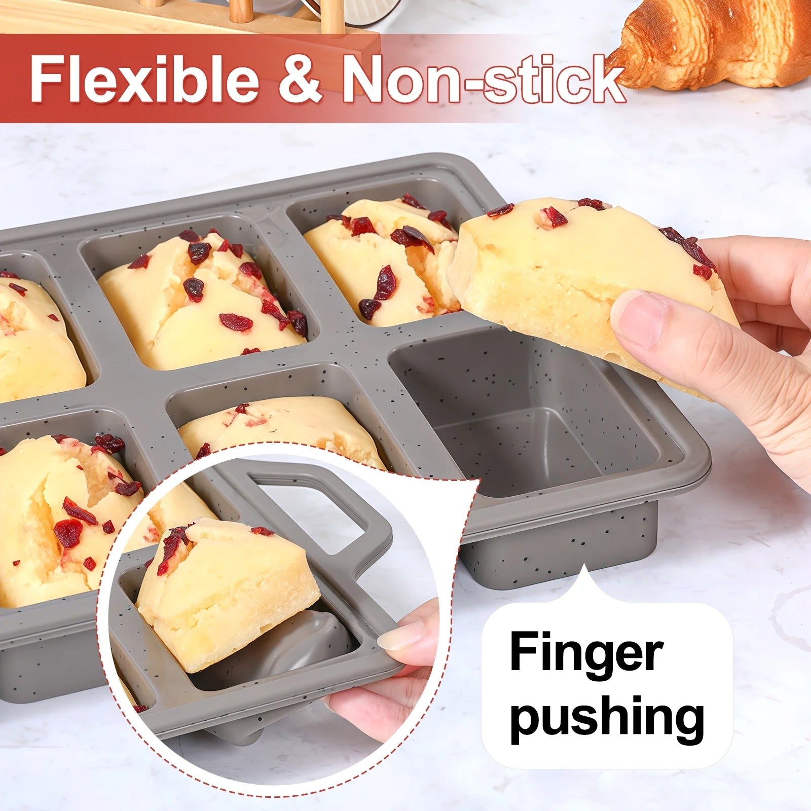 Mini Loaf Pans - Metal Reinforced Silicone Bakeware with 8 Cavities, Nonstick, 1 Pack