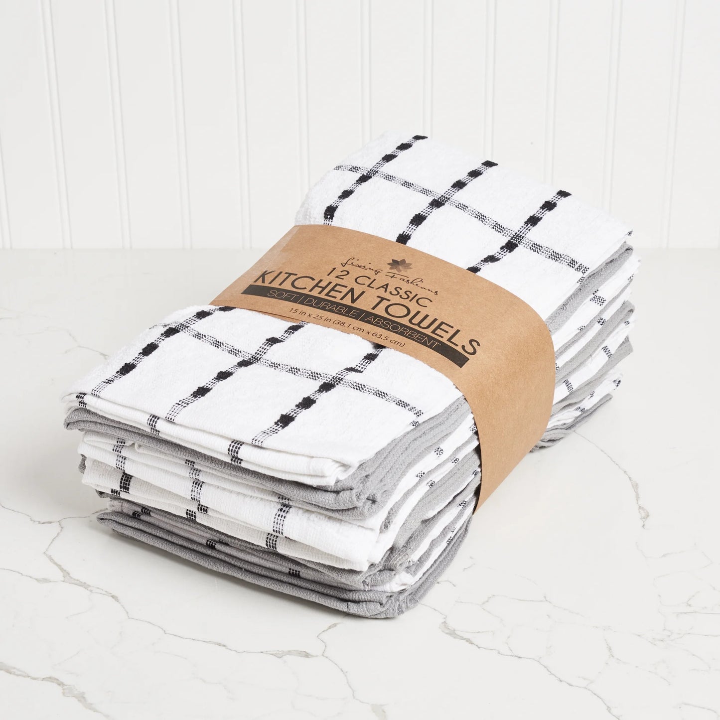 Kitchen Towels 12 Pack - Dish Towels and Dish Cloths - Hand Towel and Dishcloths Sets - 100% Soft Ring Spun Cotton - Great for Cooking in Kitchen or Household Cleaning -Size 15" X 25"