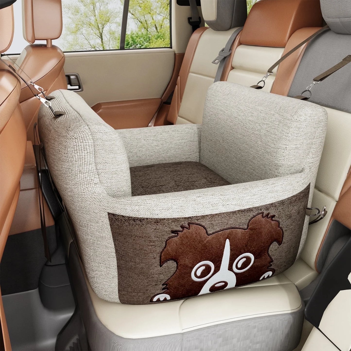 Premium Pet Booster Seat for Car - Safe and Secure Travel Carrier for Dogs, Portable Foam-Filled Bed, Thickened Design for Puppies, 21"L x 21"W x 17"H, Beige