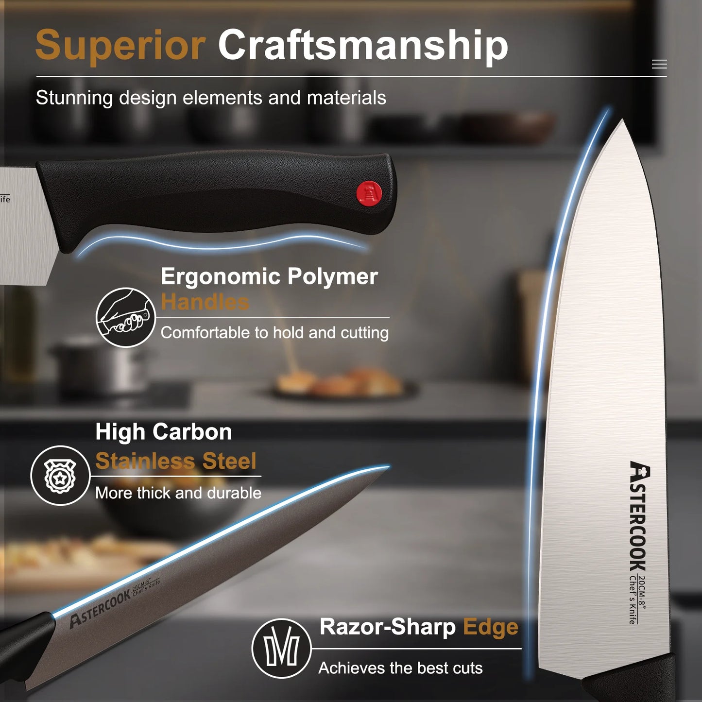 14-Piece Kitchen Knife Set with Built-In Sharpener, High Carbon German Stainless Steel, Ultra Sharp and Rust Resistant, Dishwasher Safe