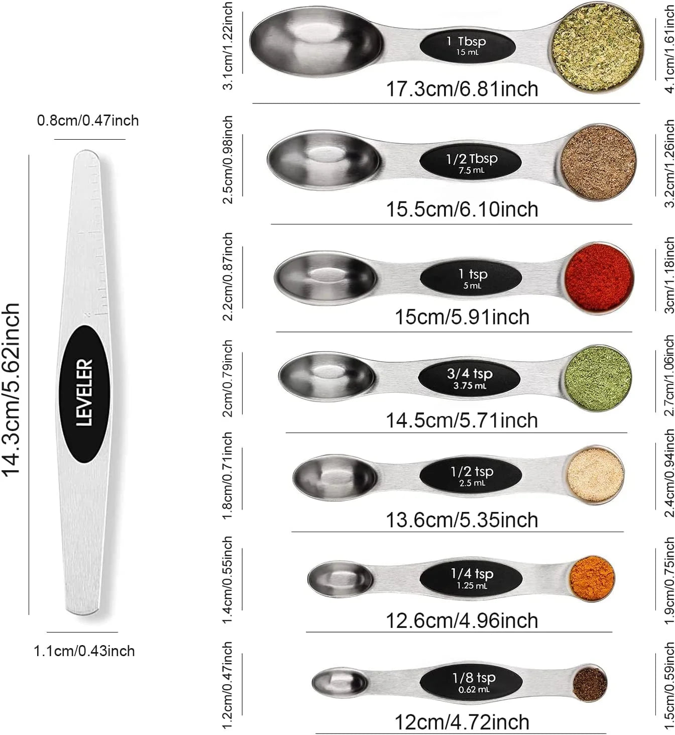 Magnetic Measuring Spoons Set Stainless Steel with Leveler-9Pcs Multicolors Measuring Cups Set for Baking, Measuring Cups and Spoon Set Kitchen Gadgets Apartment Essentials Fits in Spice Jars