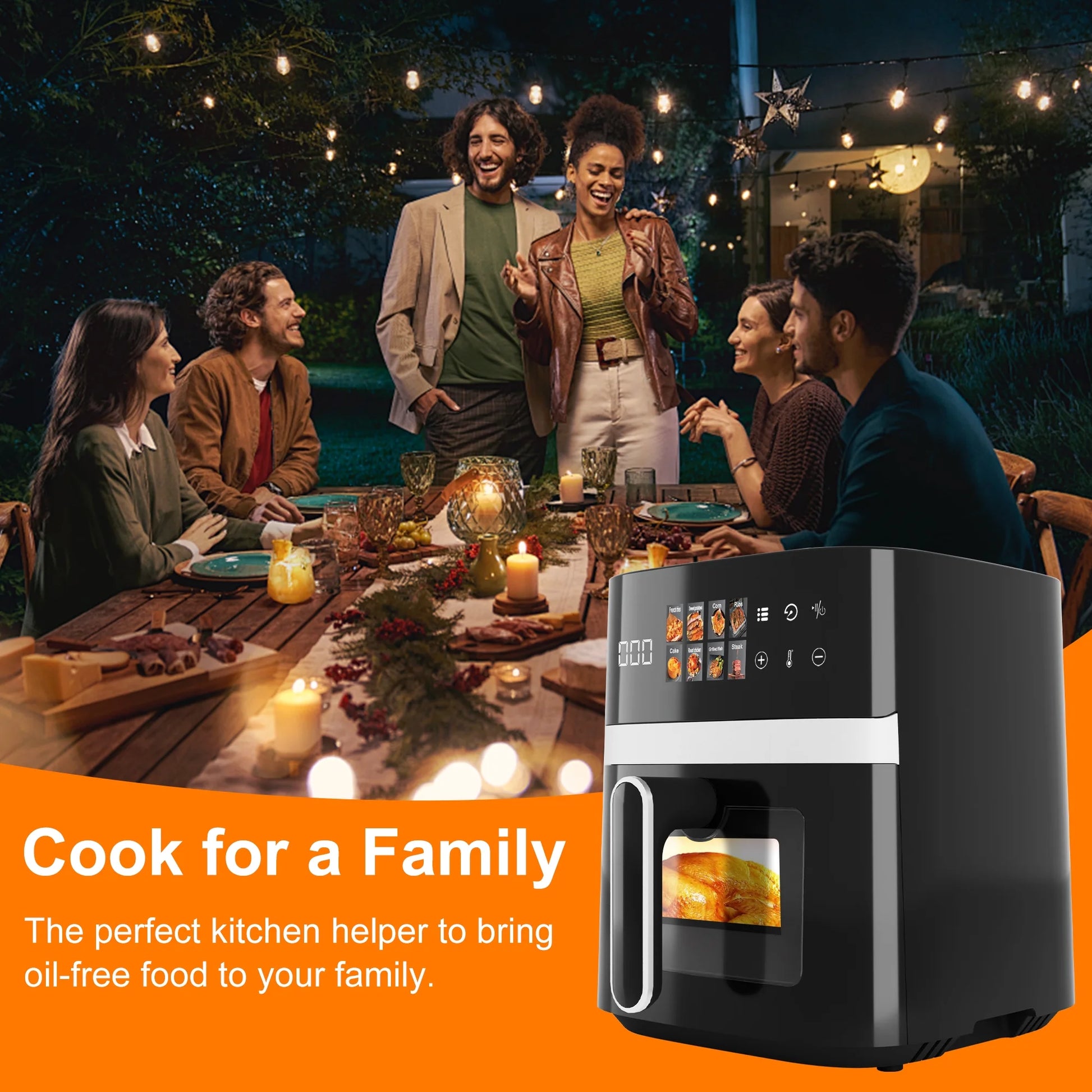 6QT 8-in-1 Electric Air Fryer with Digital LED Touchscreen and Visible Window, 1500W, Black