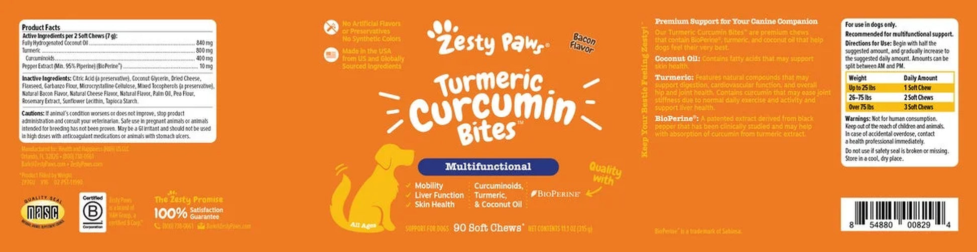 Turmeric Curcumin Chews for Dogs - Liver Support Formula with Bacon Flavor, 90 Count