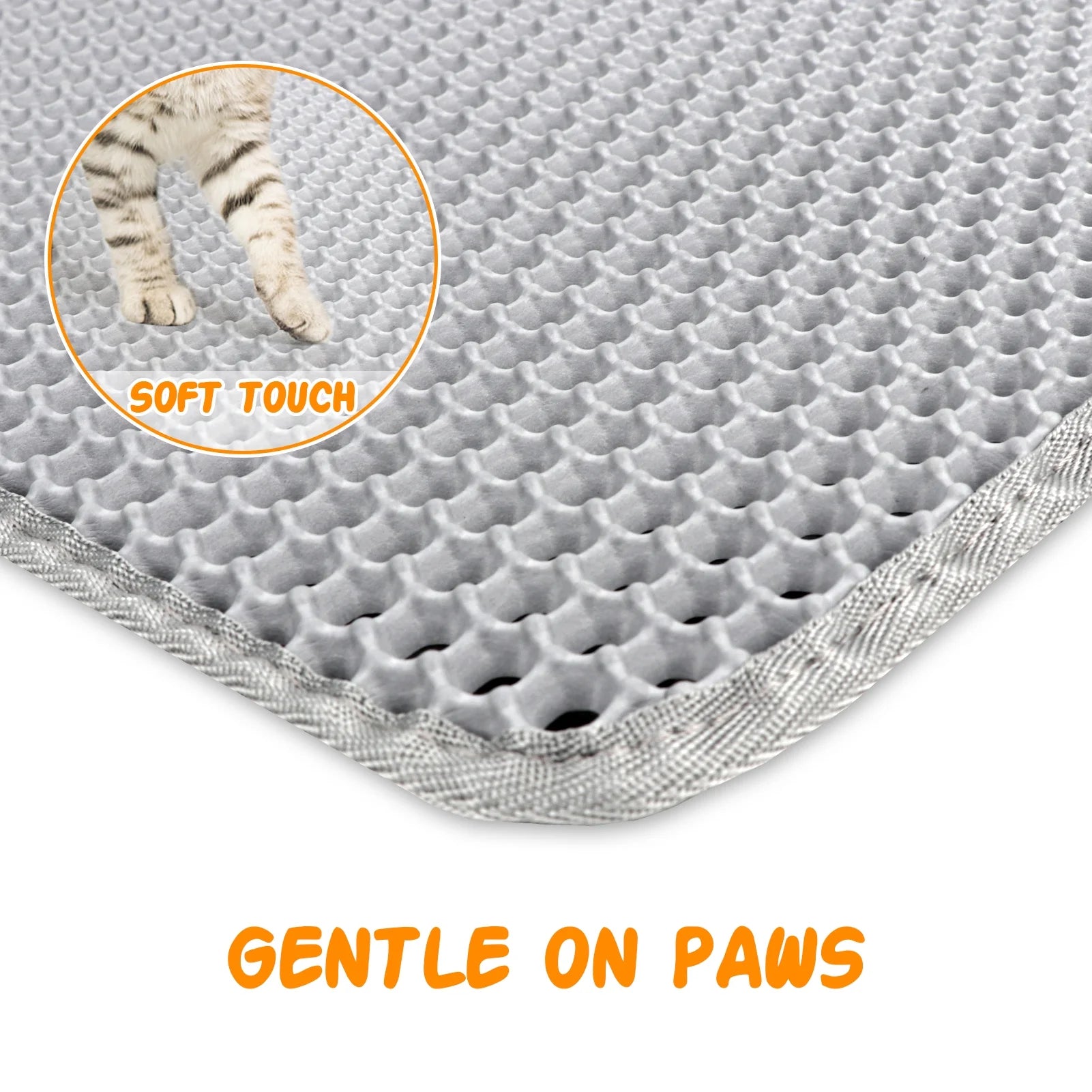 Cat Litter Mat - 24 x 15 Inch Honeycomb Design, Easy to Clean, Soft on Paws, Non-Slip, Waterproof (Gray)