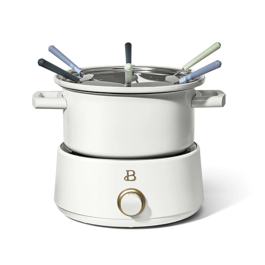 3 Qt Electric Fondue Set with Bonus 2 Qt Ceramic Pot, White Icing by Drew Barrymore