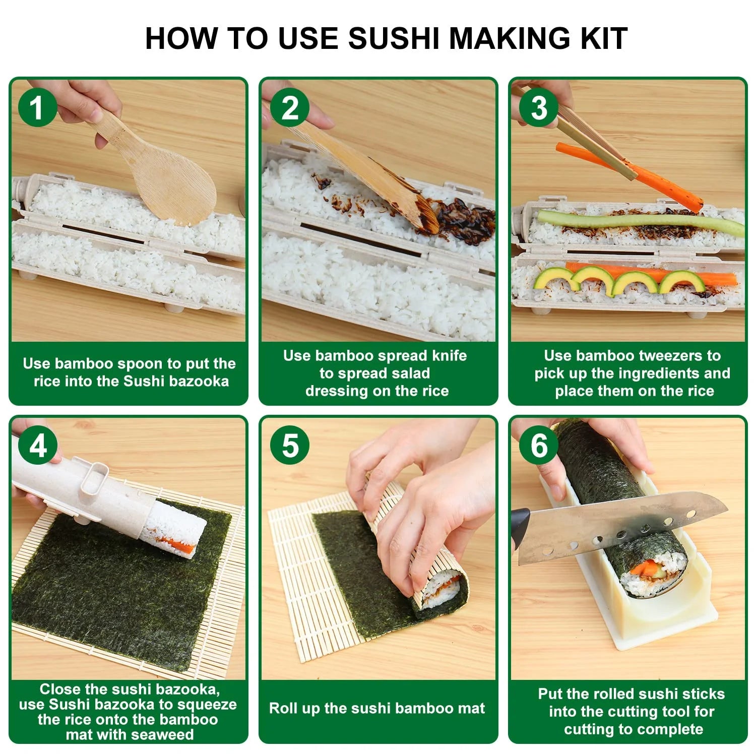 Sushi Making Kit, 23 in 1 Bamboo Sushi Maker Bazooka Sushi Roller Kit with Mat, Sushi Knife, Tweezers, Chopsticks and Holder, Mold, Dishes, Spreader Knife, Avocado Slicer, Bag