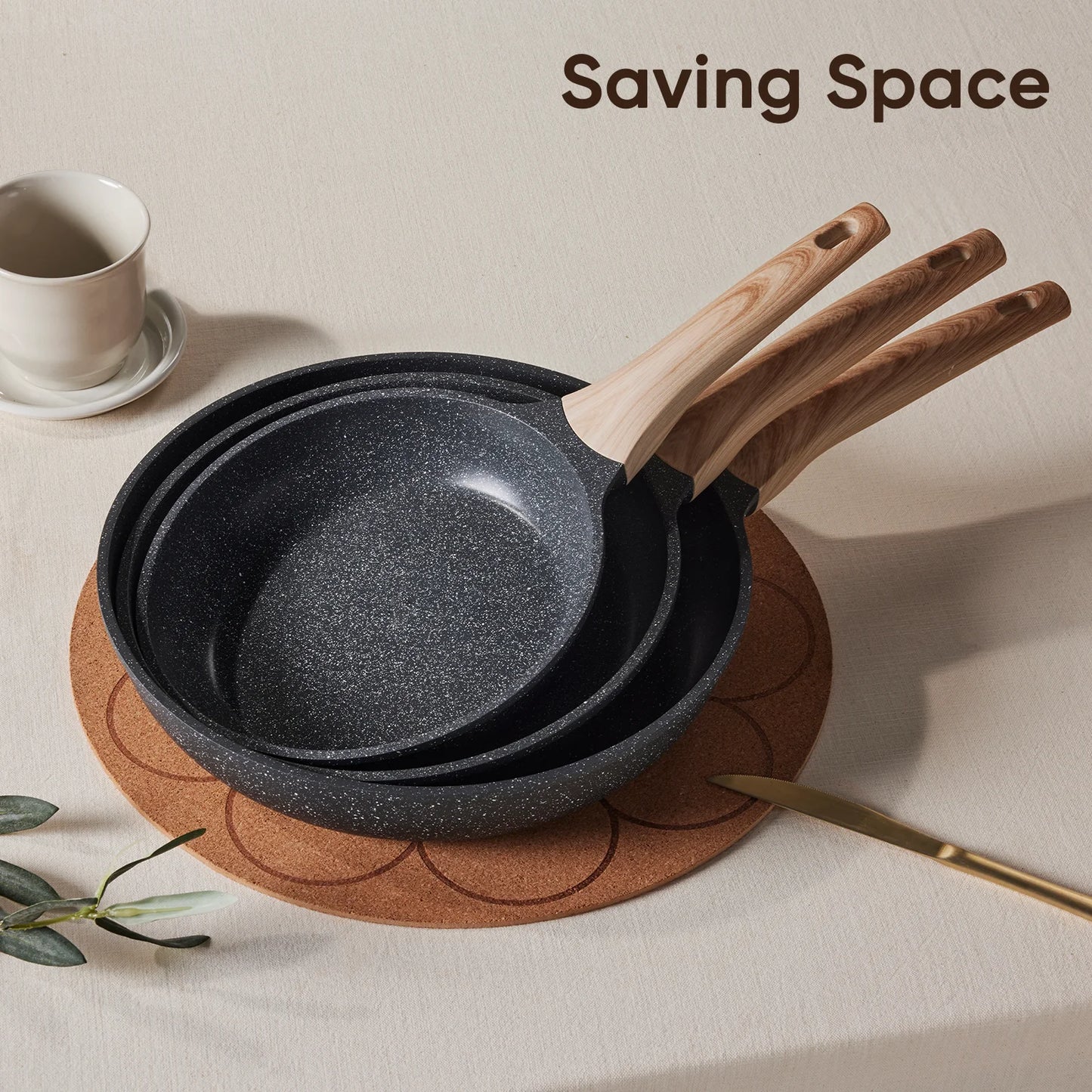 Professional 3-Piece Nonstick Frying Pan Set, Induction Compatible Skillets in 8", 9.5", and 11" Sizes