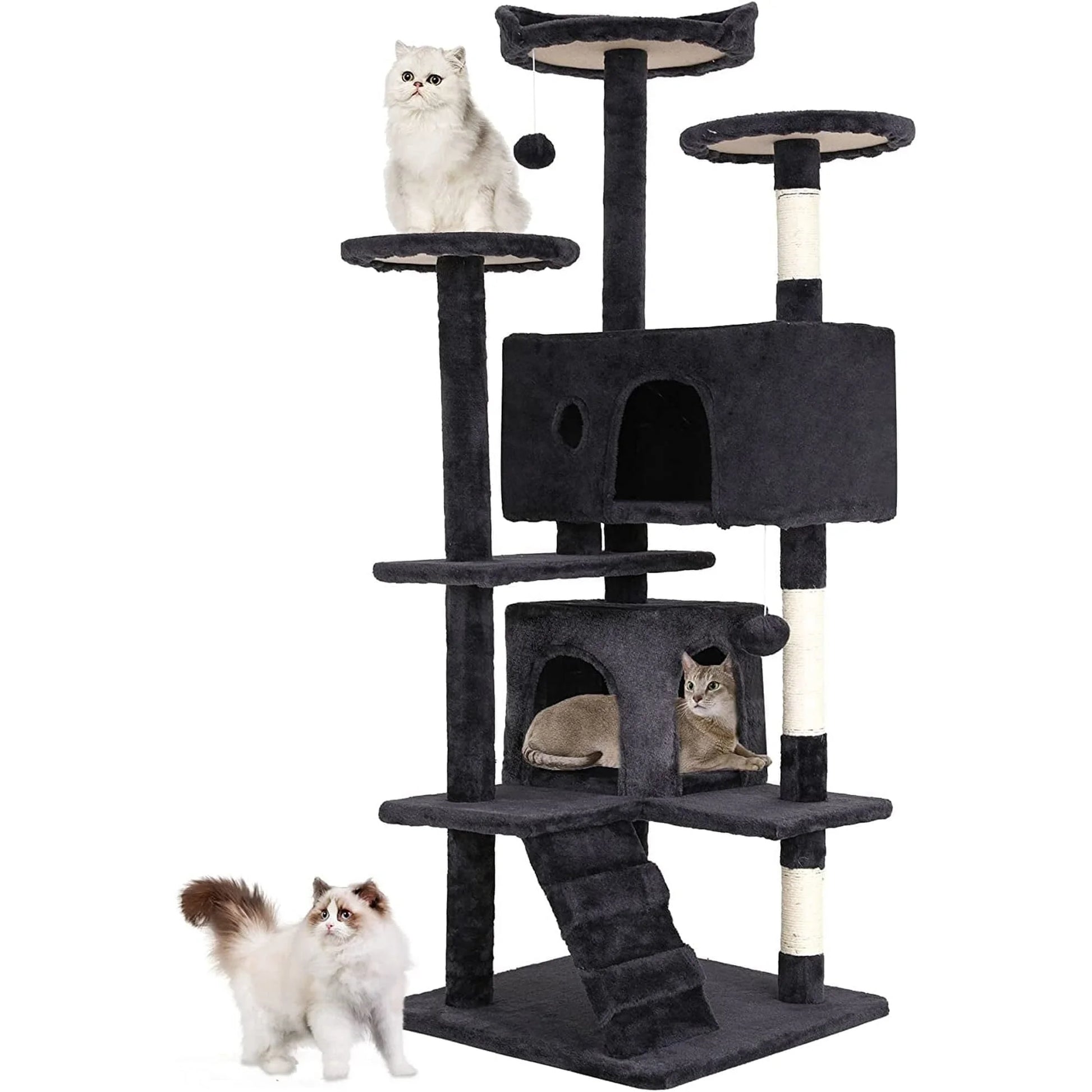 54-Inch Cat Tree Tower with Scratch Posts, Condo, and Toys in Dark Gray - Ideal for Active Cats