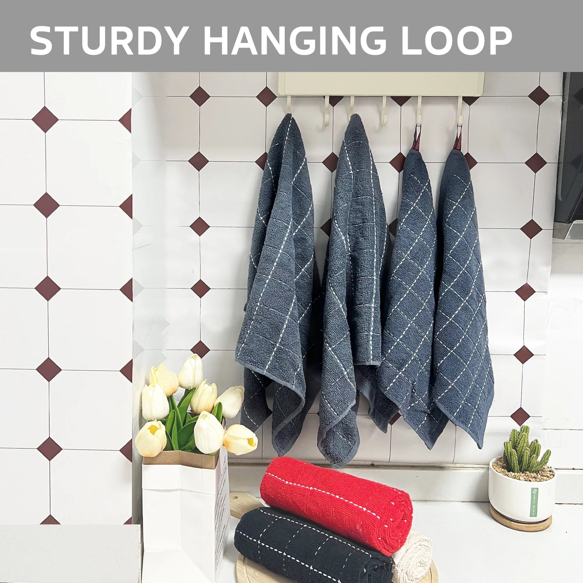 100% Cotton Kitchen Dish Towels, Super Soft and Absorbent Dish Cloths Washing Drying Dishes, 12" X 12", Mixed Color, 6 Pack