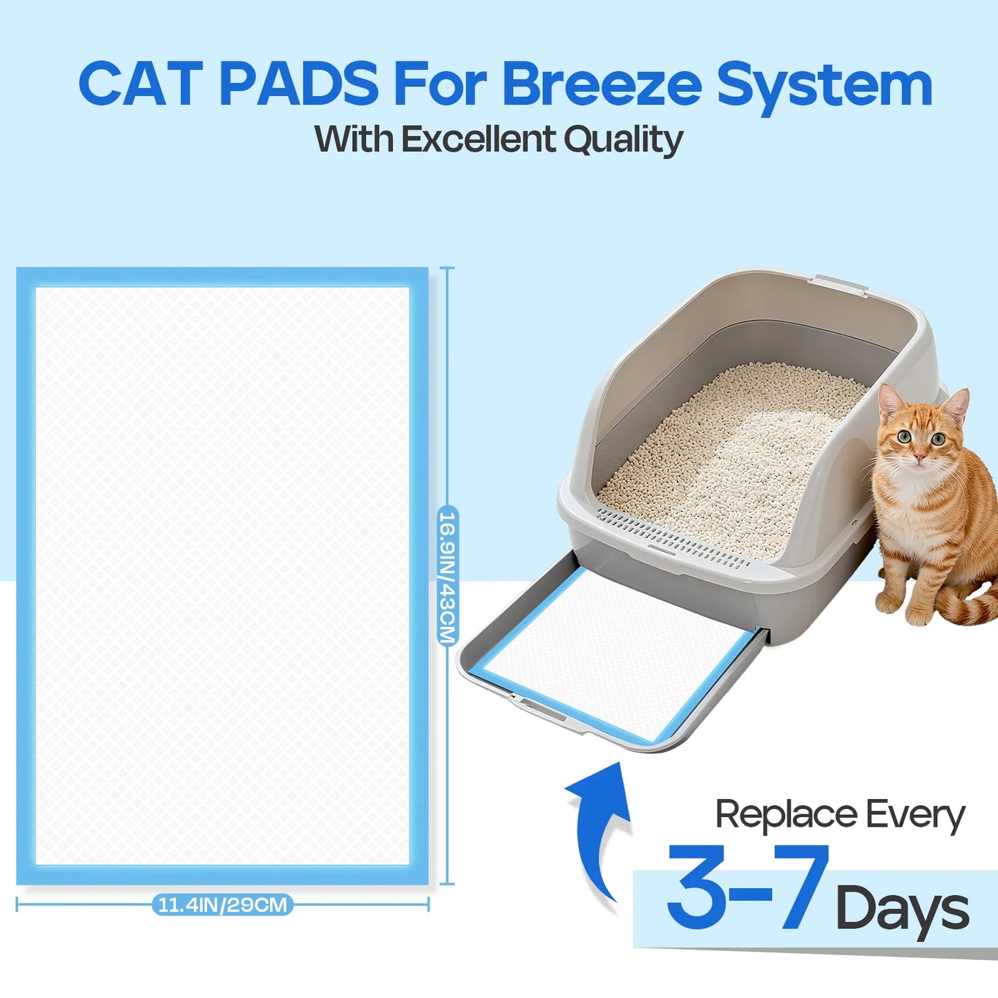 Cat Pee Pads, Unscented, 6-Layer Super Absorbent Design for Enhanced Odor Control, 16.9 x 11.4 Inches, 40 Count