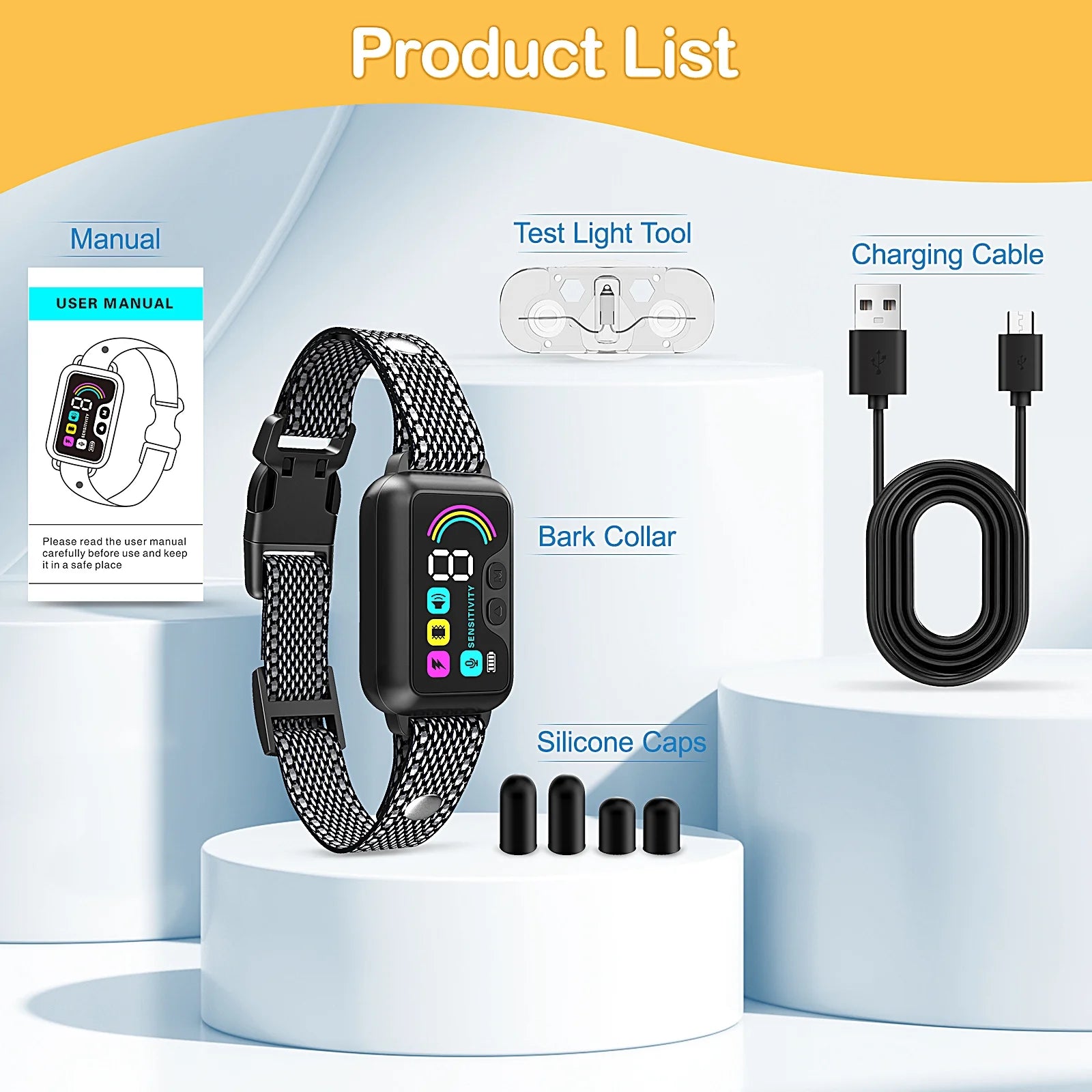 Rechargeable Smart Bark Collar Set for Dogs - 2 Pack Adjustable Anti-Barking Training Collars with 8 Sensitivity Levels and Beep Function