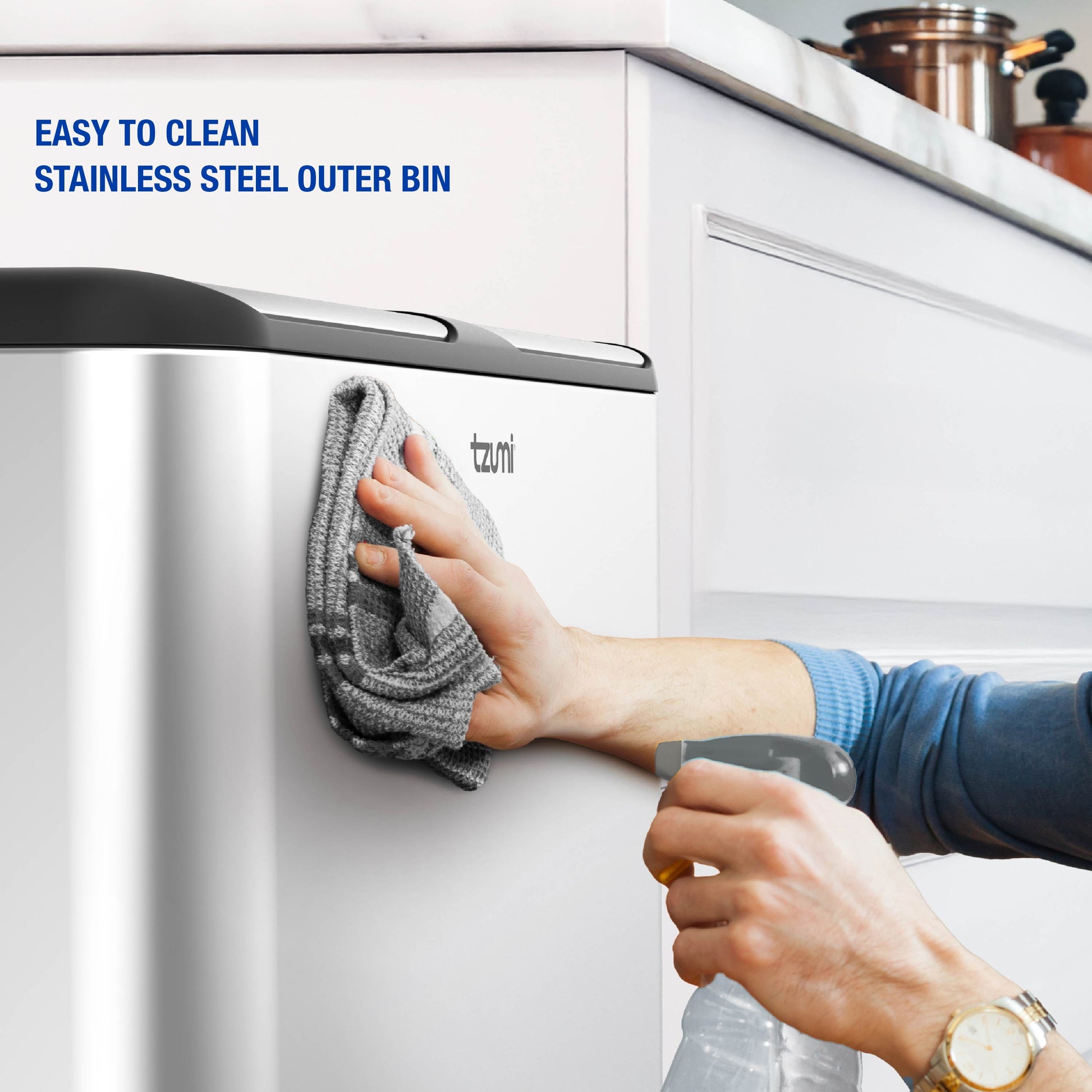 Dual-Compartment Recycling Bin Stainless Steel Trash Can for Kitchen, 16 Gallon Total