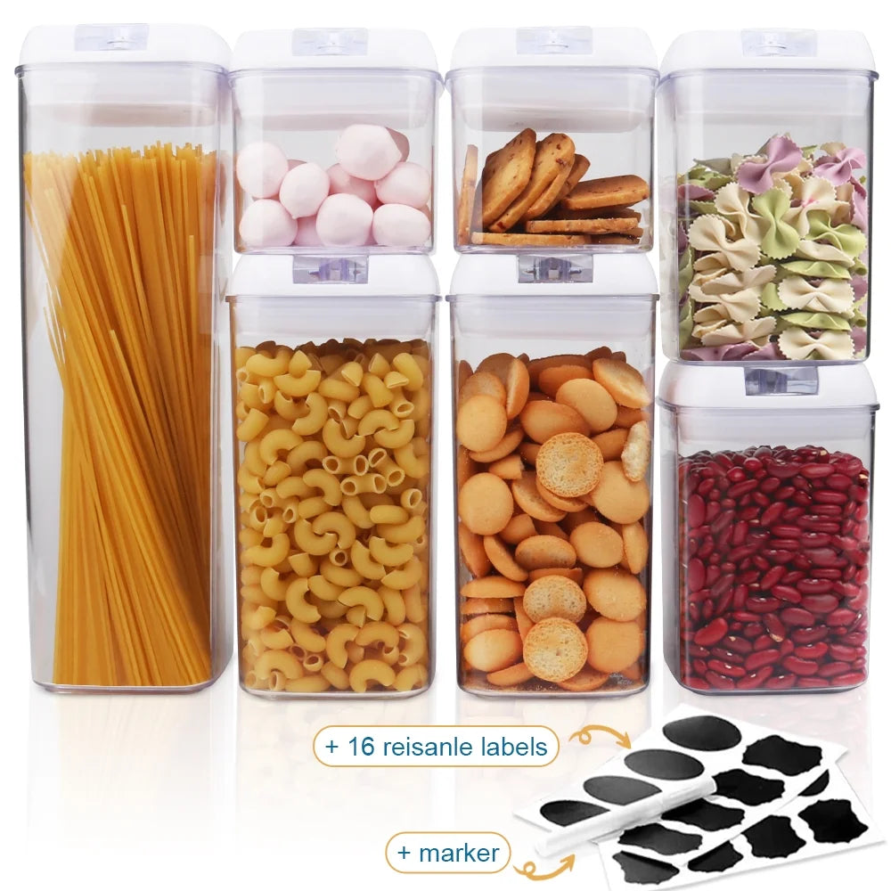 Airtight Food Storage Containers White, 7Pcs Plastic Cereal Containers with Easy Lock Lids for Kitchen Pantry, Organization and Storage, BPA Free -