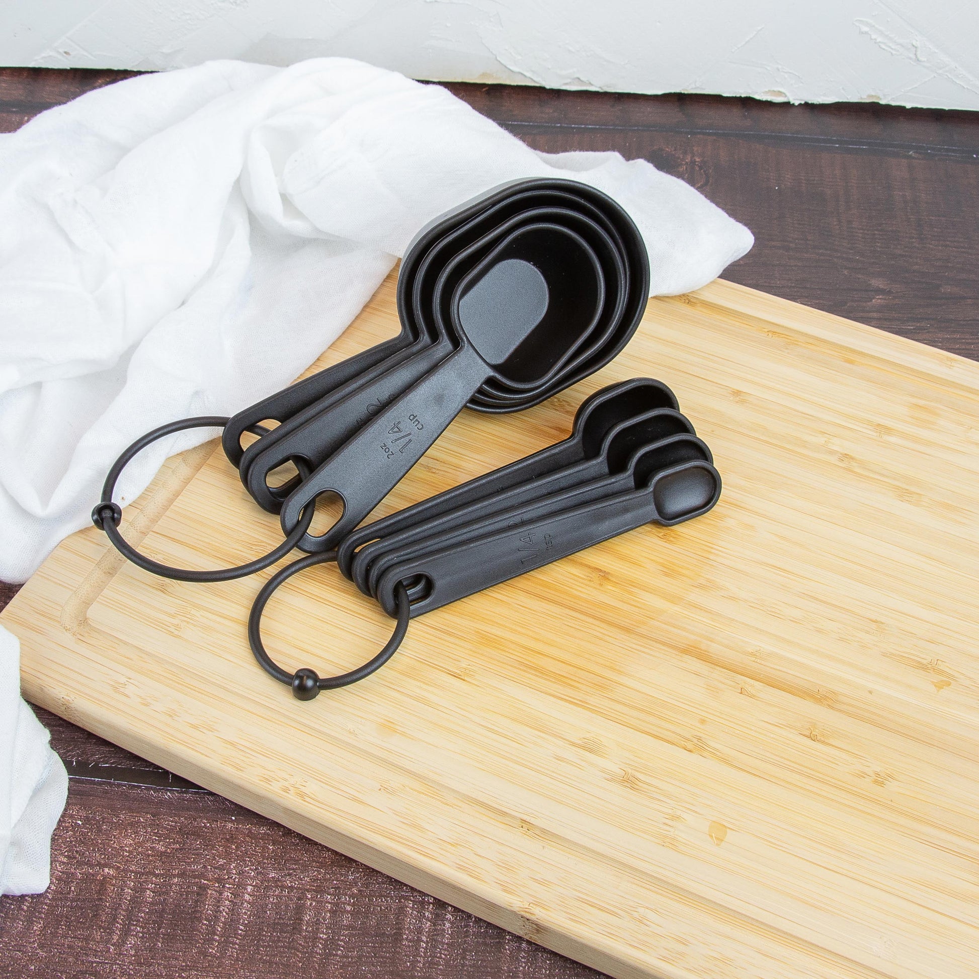 8-Piece Kitchen Measuring Cup & Spoon Set, Raised Measurements, Black, Polypropylene