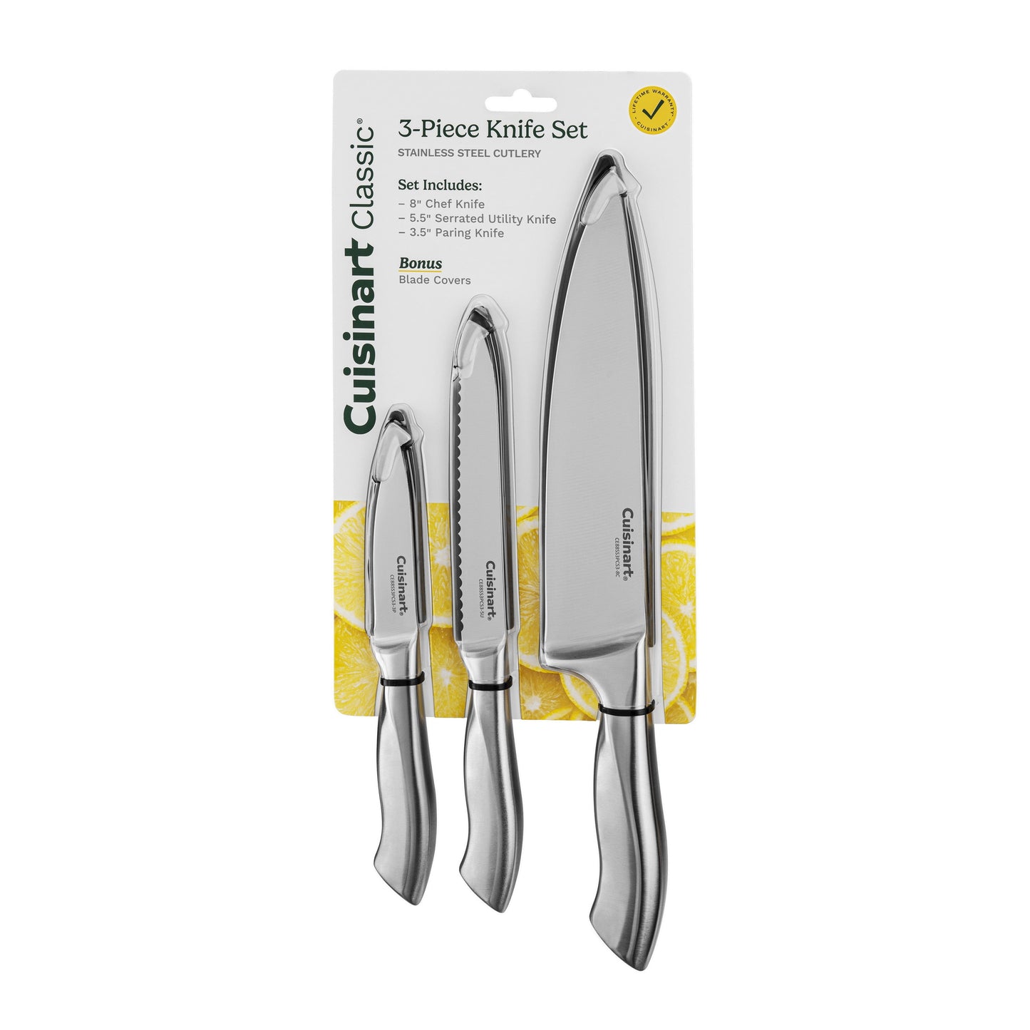 Classic Stainless Steel 3-Piece Knife Set with Blade Guards