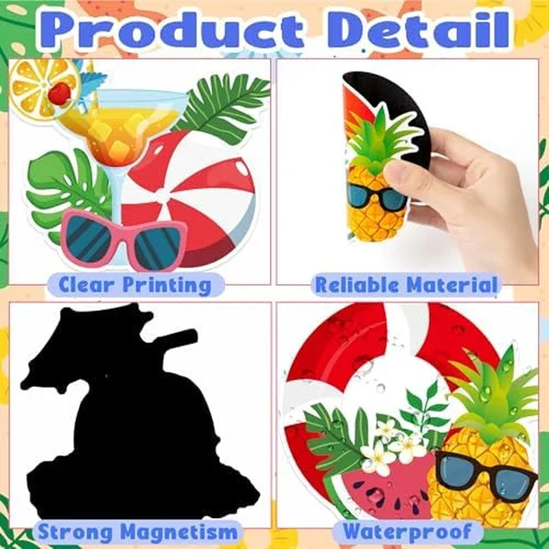 Tropical Hawaii Cruise Magnetic Door Decorations - Set of 7 Summer Beach Fridge Magnets Featuring Flamingo and Coconut Drink Designs for Carnival Party Decor