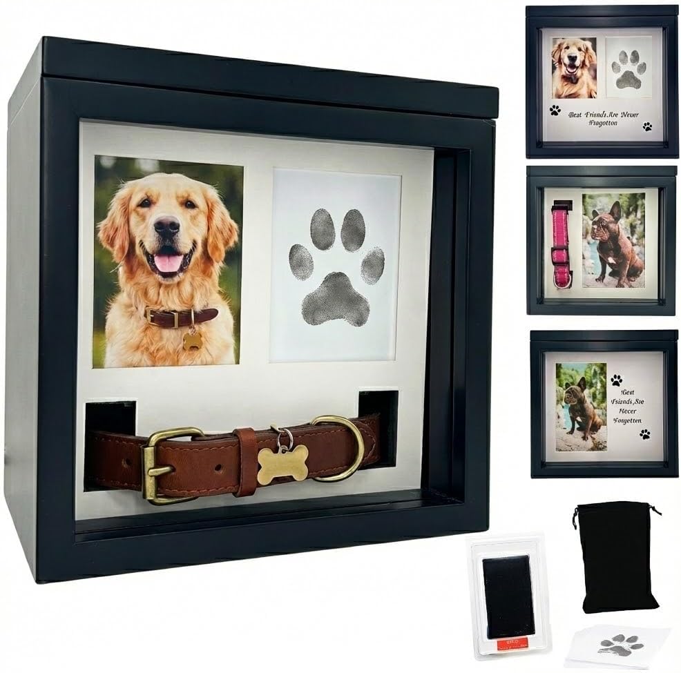 OtterPets Dog Urn for Ashes, 4 Customizable Displays with Paw Print Ink Kit and Flannel Bag, Pet Urns for Dogs Ashes, Pet Cremation Box, Cat Urn for Ashes, Dog Ashes Keepsake (Black)