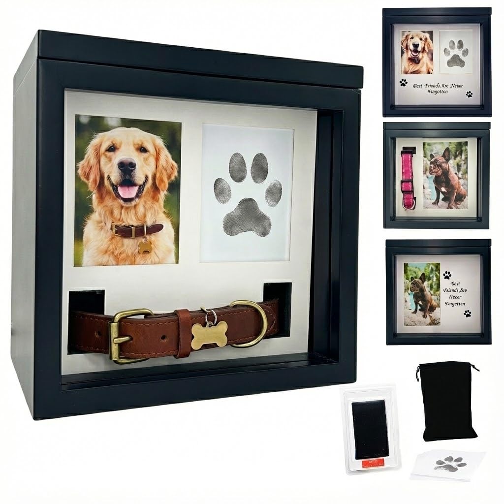 OtterPets Dog Urn for Ashes, 4 Customizable Displays with Paw Print Ink Kit and Flannel Bag, Pet Urns for Dogs Ashes, Pet Cremation Box, Cat Urn for Ashes, Dog Ashes Keepsake (Black)