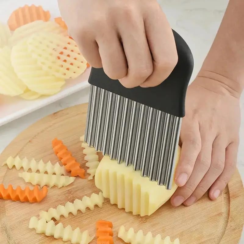 Crinkle Cutter,Upgraded Stainless Steel Crinkle Knife, Safety Kitchen French Fry Chip Cutter