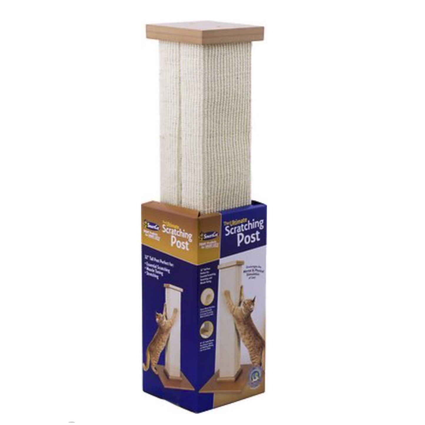 SmartCat Ultimate Scratching Post – Beige, Large 32 Inch Tower - Sisal Fiber, Simple Design - For All Cats