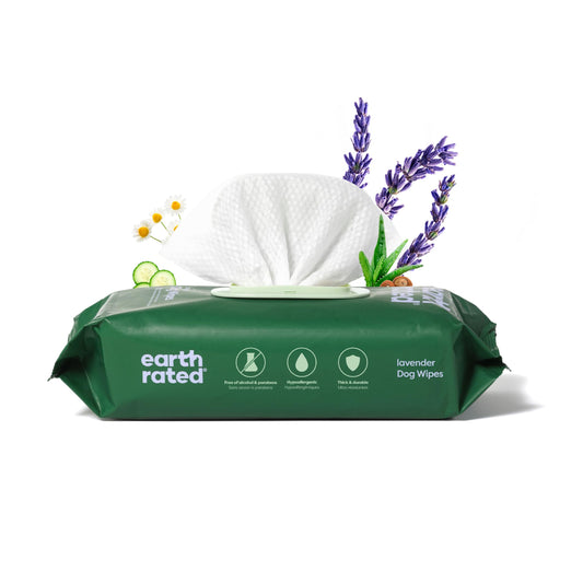 Earth Rated Dog Grooming Wipes, Hypoallergenic, Cleaning and Hydrating, for Paws, Body and Butt, Lavender Scented, 100 Count