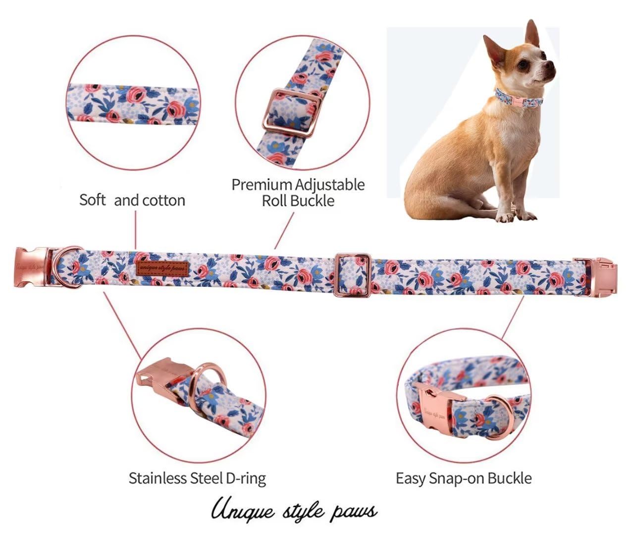 Unique style paws Dog Collar Metal Buckle Red Rose Collar Flower Gift Durable Cute Collar for Small Medium Large Boys Girls Dogs