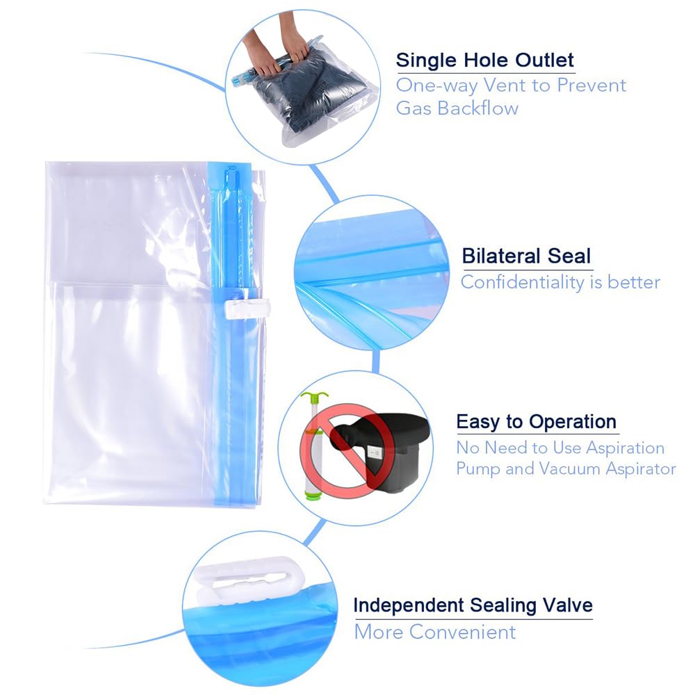 ALMING Compression Bags - Travel Essentials - 12 Pack Space Saver Bags - No Vacuum Pump Or Air Extractor is Needed - Storage Accessorie and Home Packing Organizers (transparent)