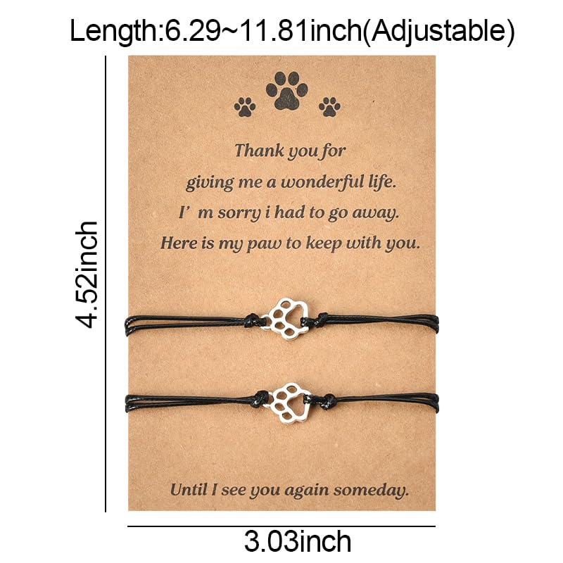 Memorial Bracelet for Pet Loss - Sympathy Paw Print Friendship Bracelets for 2 - Remembrance Gifts for Cat & Dog Lovers