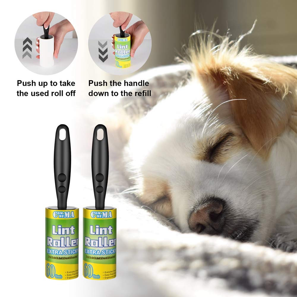 COMMEMA Lint Rollers for Pet Hair Extra Sticky, Pet Hair Remover Set Brush for Dog & Cat Hair Removal, Clothes, Furniture, 2 Handles with 4 Refills, 240 Total Sheets