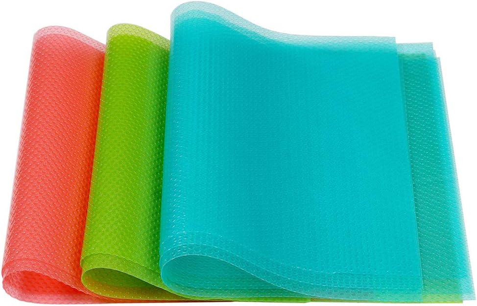 AKINLY 9 Pack Refrigerator Mats,Washable Fridge Mats Liners Easy to Clear Fridge Pads Mat Shelves Drawer Table Mats Refrigerator Liners for Shelves,3Red/3Green/3Blue