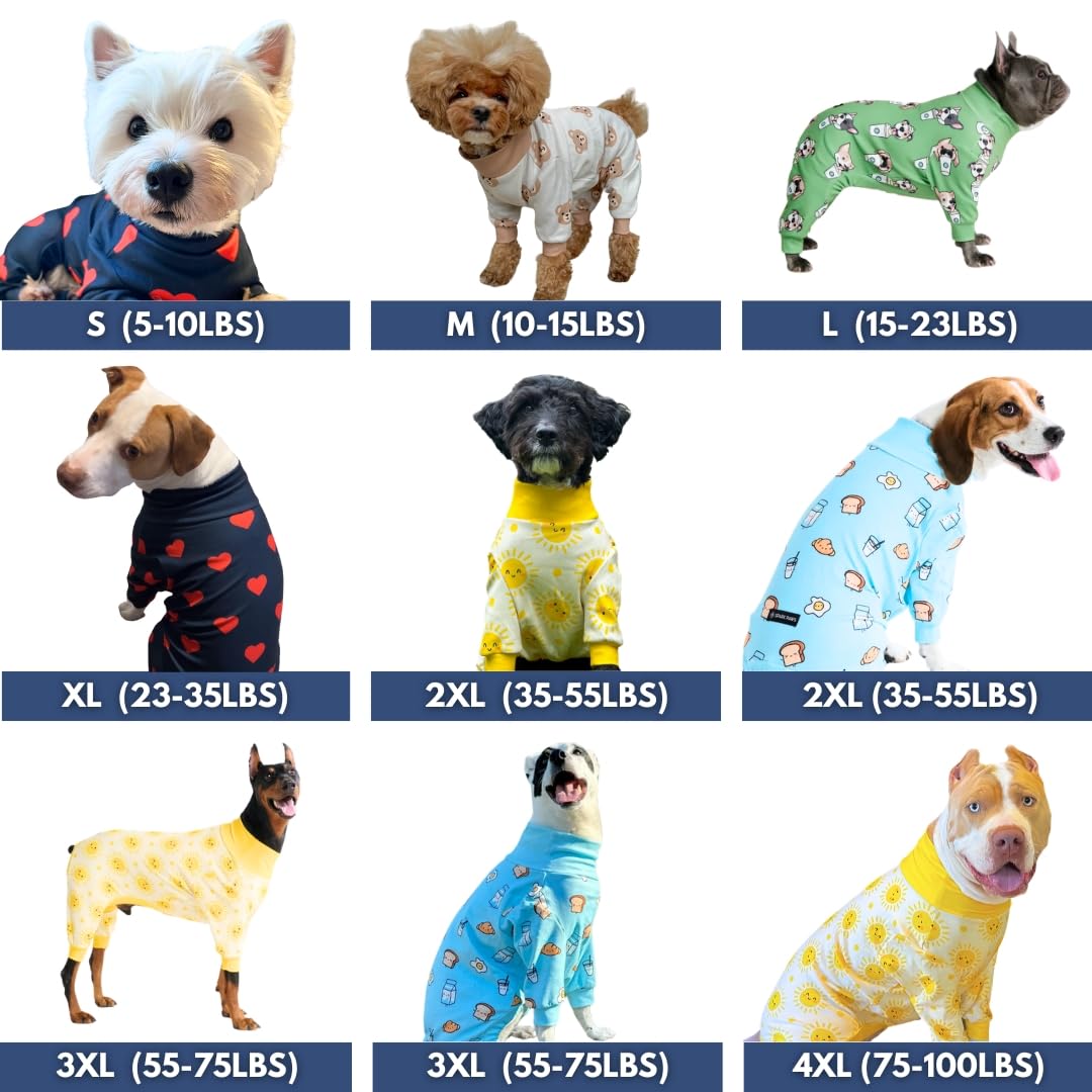 Spark Paws Dog Pajama, Ultra-Soft and 4-Way Stretch, Recovery-Suit PJ Onesie for Small, Medium and Large Breeds - Breakfast Blue - 3XL