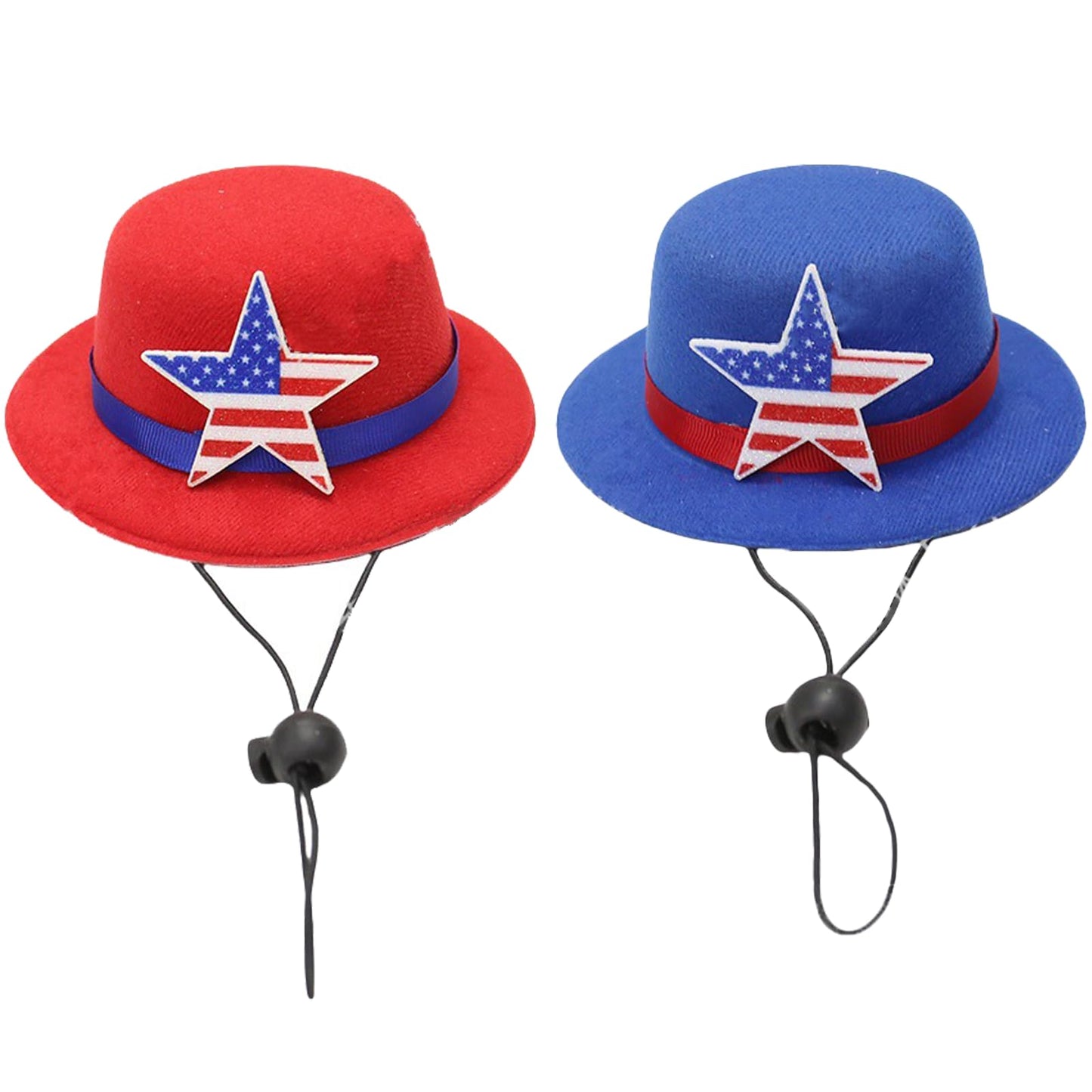 2 Pcs Patriotic American Flag Star Dog Hats – 4th of July & America 250th Anniversary Pet Top Hats for Small Dogs & Cats, Adjustable Costume Accessory for Independence Day, Patriotic Party Photo Props
