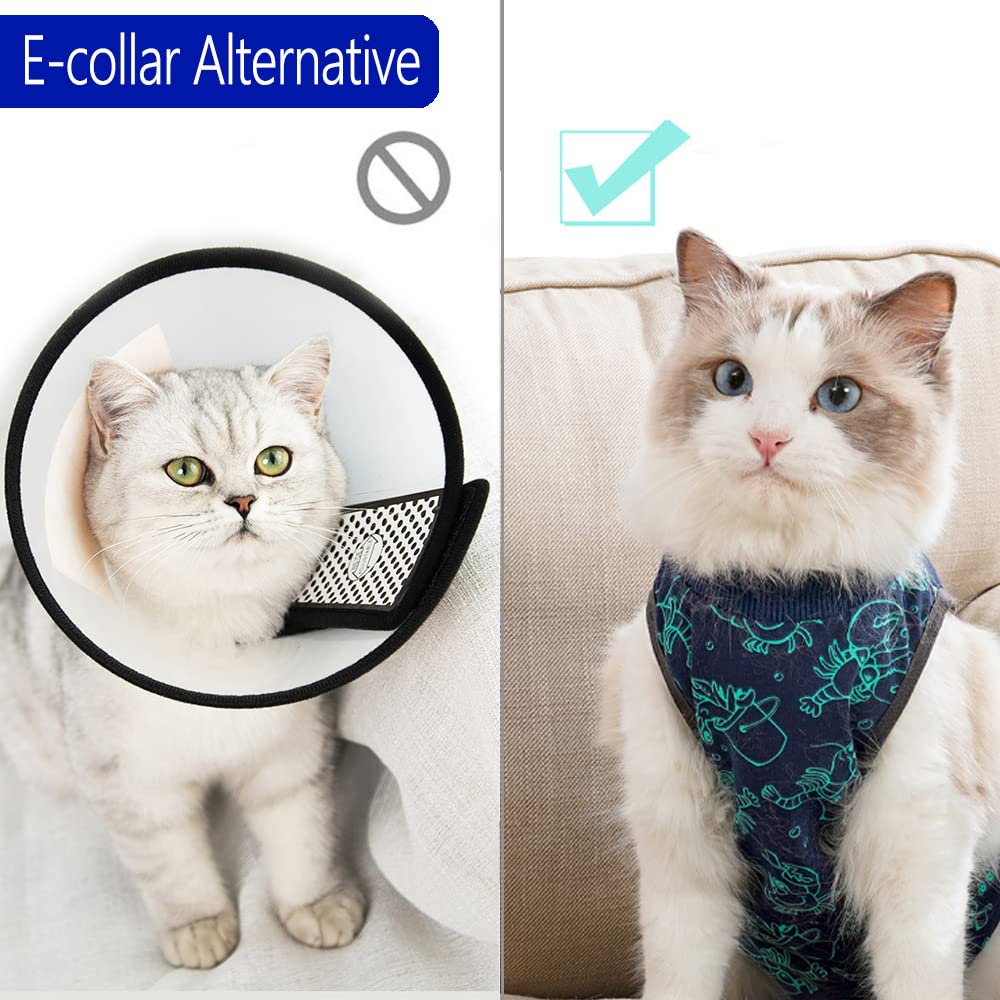 kzrfojy Cat Surgery Recovery Suit Cat Onesie for Cats After Surgery for Surgical Abdominal Wound Or Skin Diseases E-Collar Alternative Wear Neutering Bodysuit Wear (Dark-Blue-S)