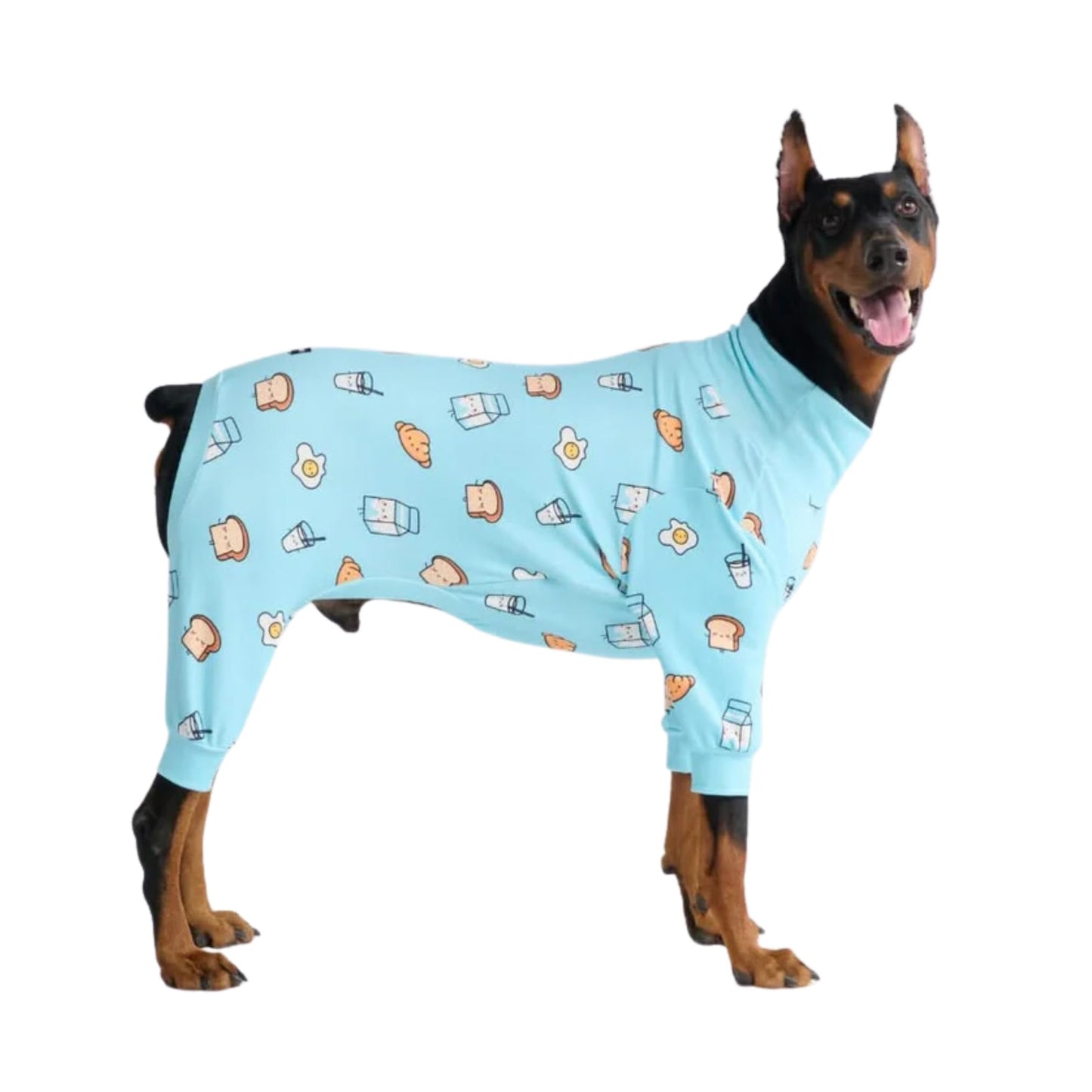 Spark Paws Dog Pajama, Ultra-Soft and 4-Way Stretch, Recovery-Suit PJ Onesie for Small, Medium and Large Breeds - Breakfast Blue - 3XL