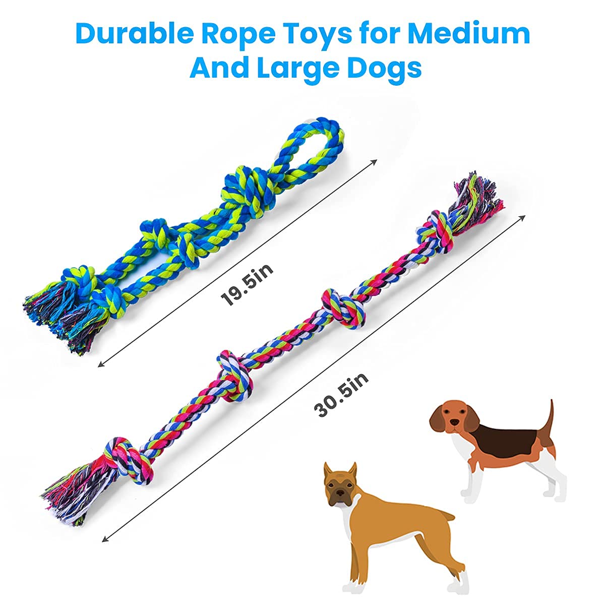 Feeko Dog Rope Toys for Large and Medium Aggressive Chewers, 2 Pack Heavy Duty Dog Rope Toy for Large Breed, Indestructible Dog Chew Toys, Tug of War Dog Toy, 100% Cotton Teeth Cleaning