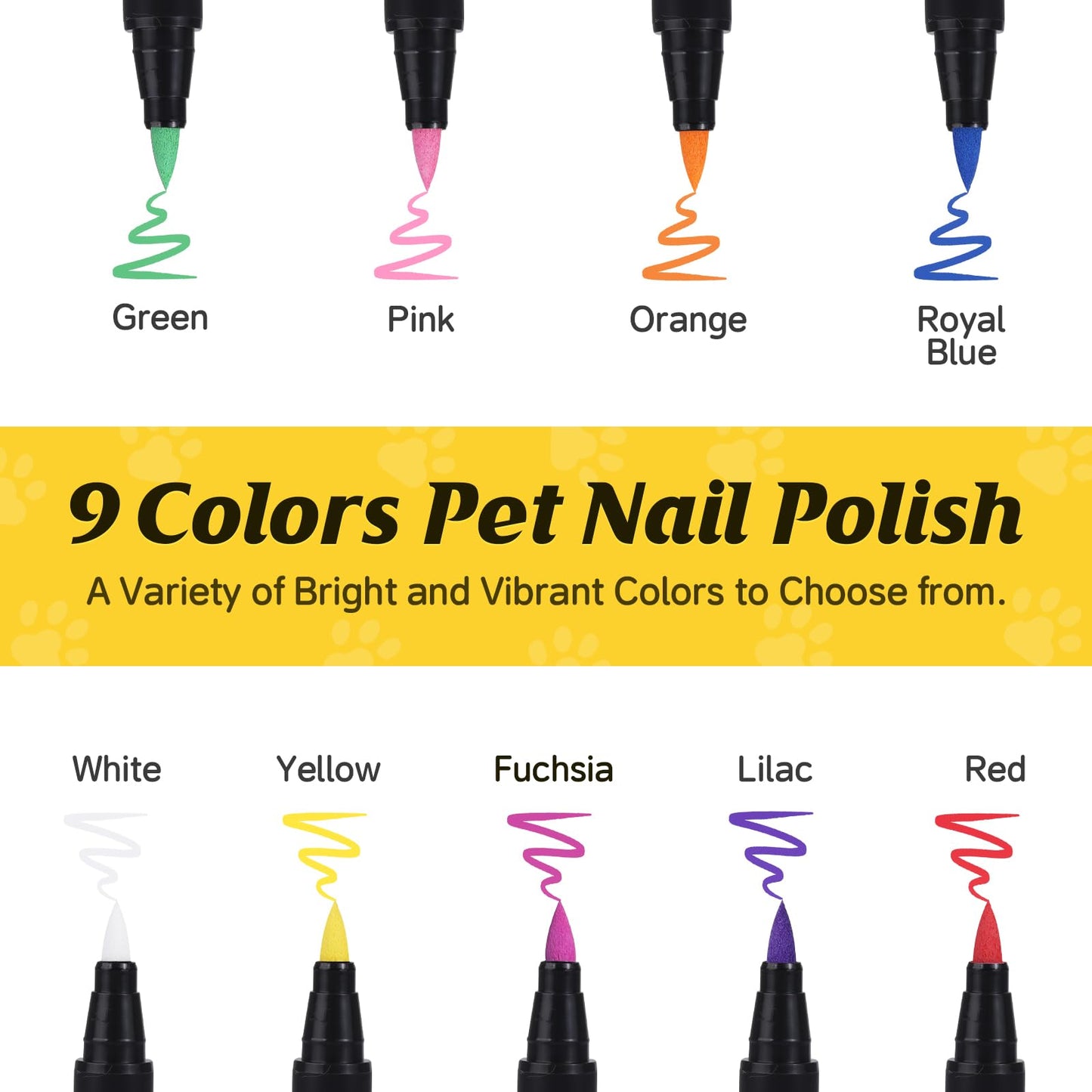 Cherocito Dog Nail Polish Pens Quick Dry,9 Colors Safe Dog Nail Polish Set to DIY Pretty Nails, Ideal Gifts for Dogs Cats Light Dark Nails, Odorless, Non-Toxic, Water-Based Pet Nail Accessories Set