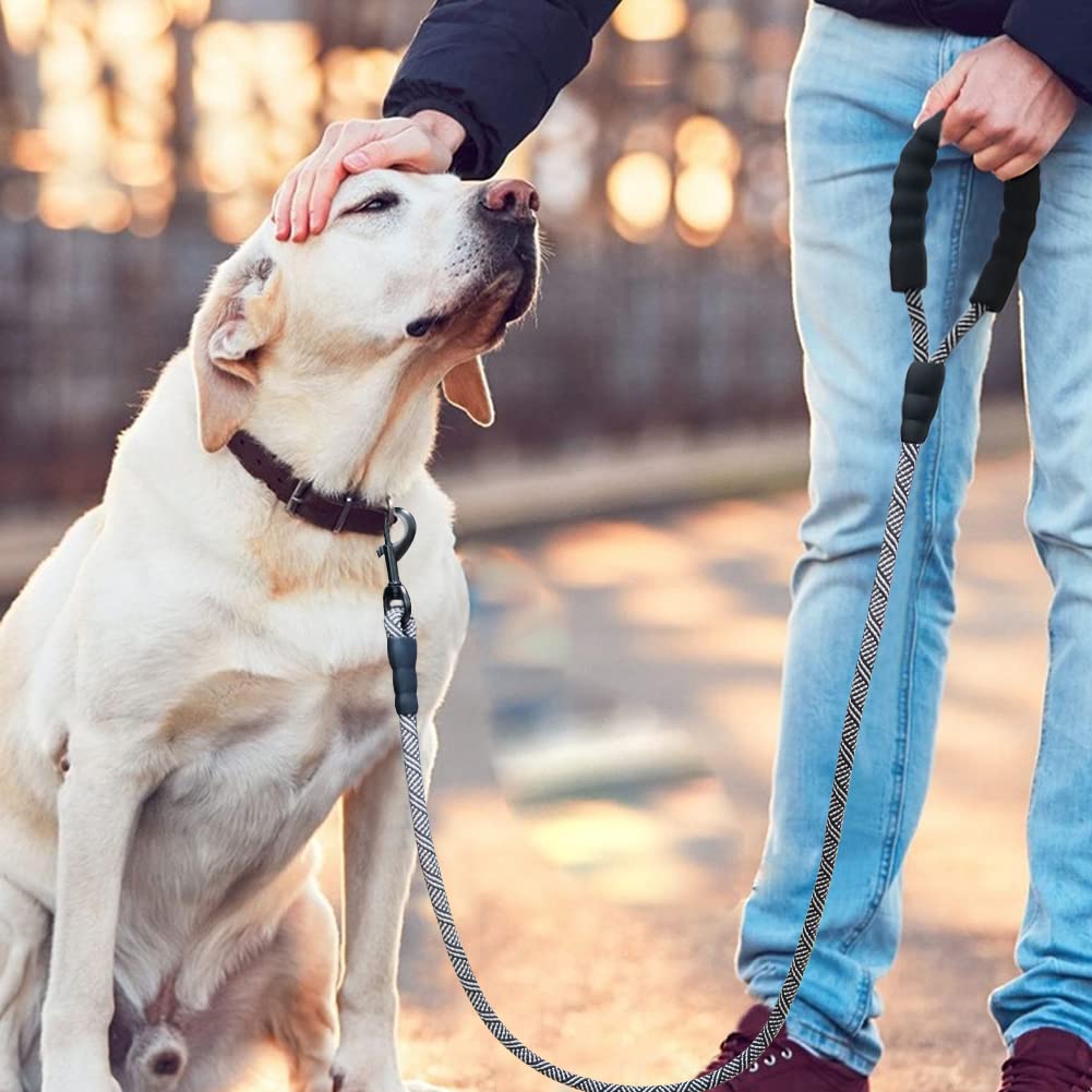 MayPaw Heavy Duty Rope Dog Leash, 3/4/5/6/7/8/10/12/15 FT Nylon Pet Leash, Soft Padded Handle Thick Lead for Large Medium Dogs Small Puppy (1/2" * 6', Black)