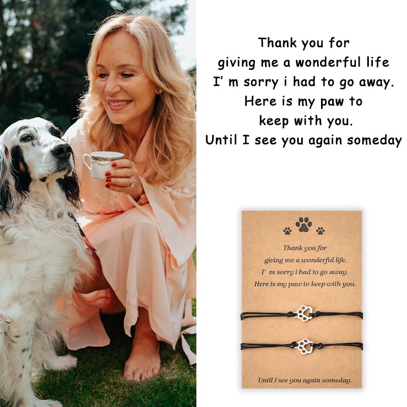 Memorial Bracelet for Pet Loss - Sympathy Paw Print Friendship Bracelets for 2 - Remembrance Gifts for Cat & Dog Lovers
