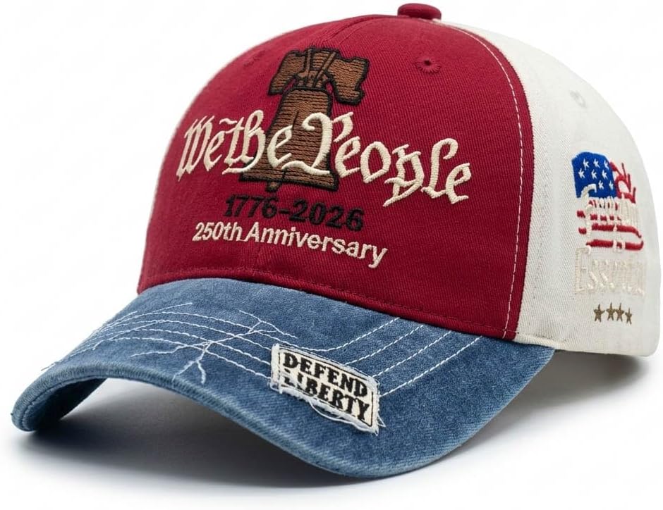 We the People 1776 Vintage Patriotic Baseball Cap – Embroidered Liberty Bell & American Flag Hat – Distressed Cotton “Freedom is Essential” Dad Hat Gift for Men Veterans