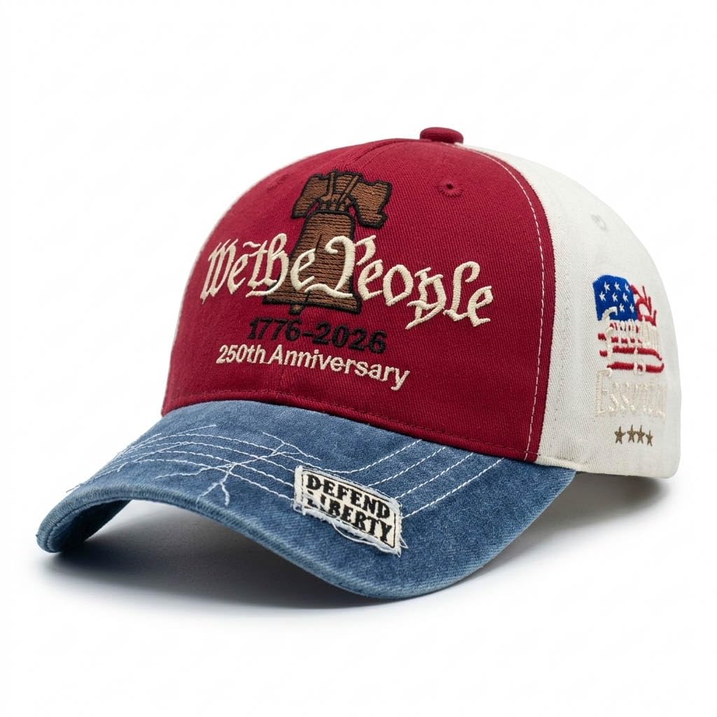 We the People 1776 Vintage Patriotic Baseball Cap – Embroidered Liberty Bell & American Flag Hat – Distressed Cotton “Freedom is Essential” Dad Hat Gift for Men Veterans