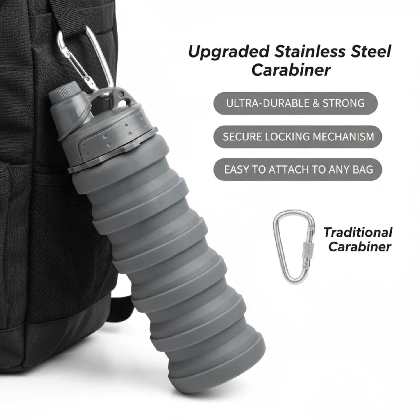 YCTMALL Collapsible Water Bottles Two Pack Travel Sports Portable Sport Water Bottle comes with mountaineering Buckle 500ml silicone Water-proof camping water bottle (Purple and Grey Color)