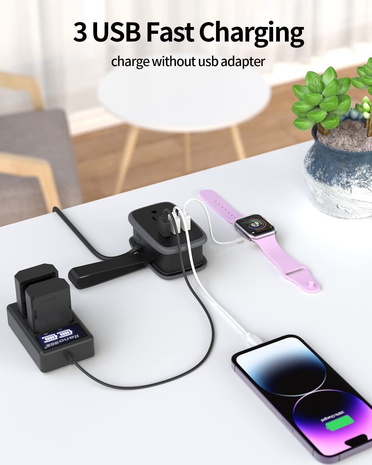 NTONPOWER Travel Power Strip with USB Ports, Portable Small Power Strip with 3FT Wrapped Flat Plug Extension Cord, 2 Outlets 3 USB Ports, Non Surge Protector for Cruise Ship Hotel Black