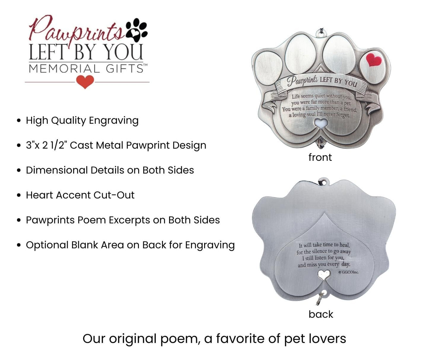 Pet Memorial Wind Chime - 18" Metal Casted Pawprint Wind Chime - A Beautiful Remembrance Gift for a Grieving Pet Owner - Includes Pawprints Left by You Poem Card