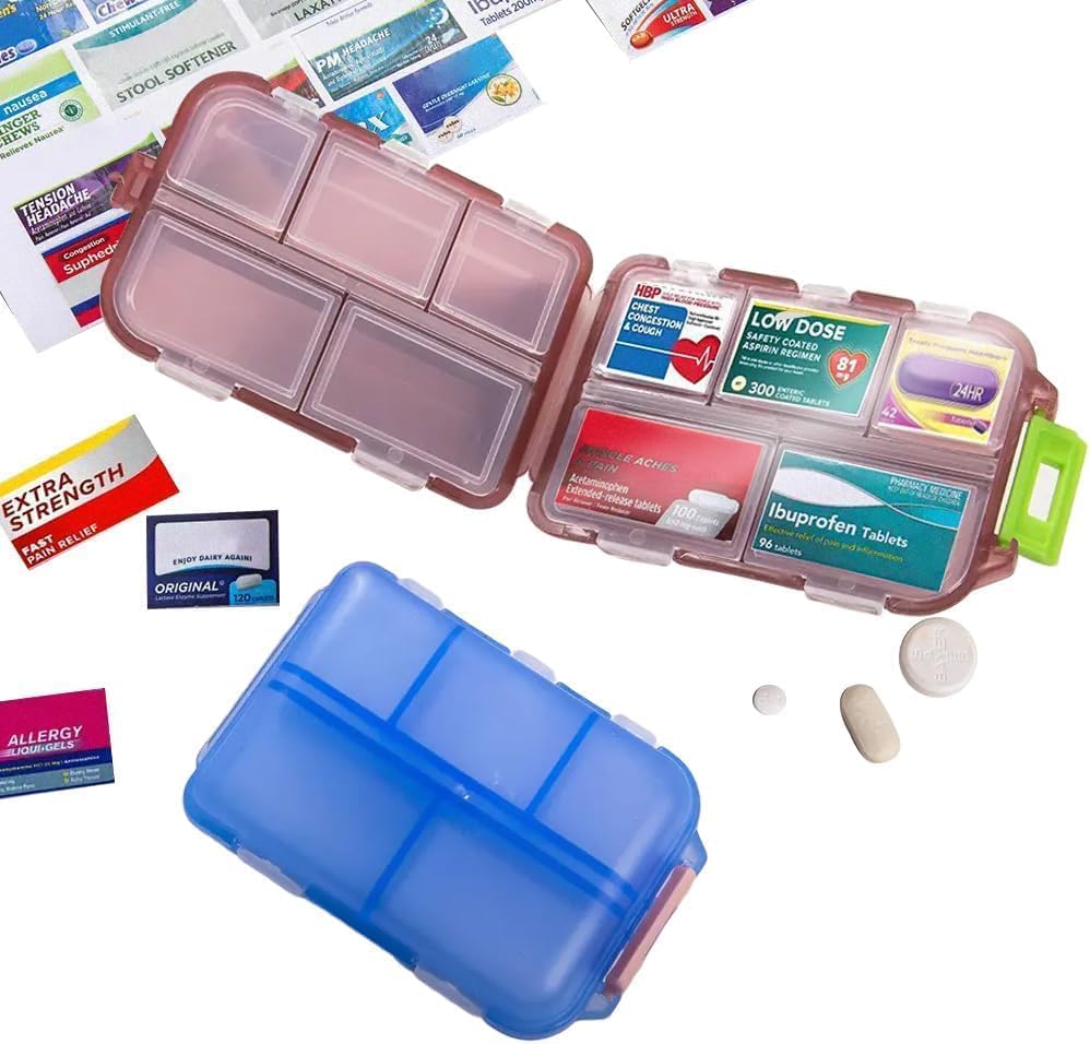 iouwei Pill Organizer With Medicine Labels - 7 Day Travel Daily Container, Mini Medication Storage Case, White With 161 Labels
