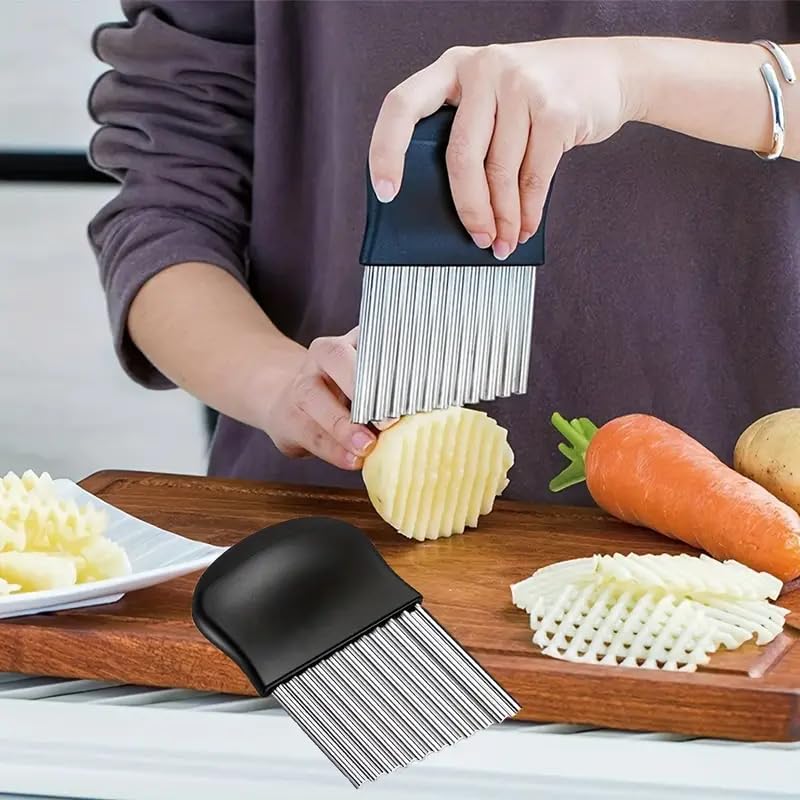 Crinkle Cutter,Upgraded Stainless Steel Crinkle Knife, Safety Kitchen French Fry Chip Cutter